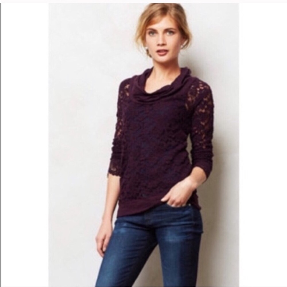Anthropologie lilka lace maroon shirt - small - Picture 1 of 4